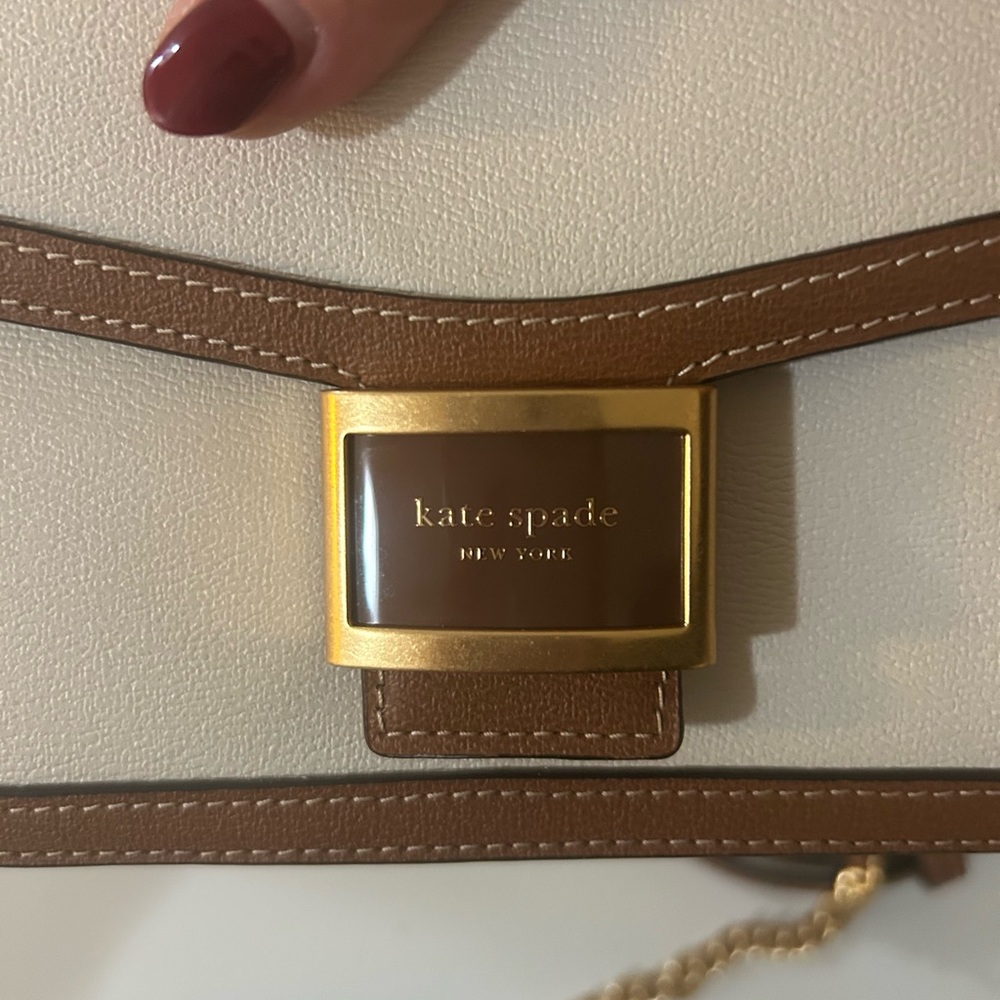 kate spade Cream and Brown Leather Flap Crossbody with Gold Hardware - Picture 6 of 10